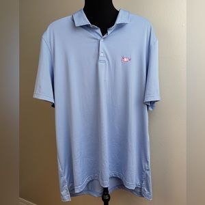 Men’s golf polo Johnnie-O 92% Poly 8% Spandex blue thin stripes